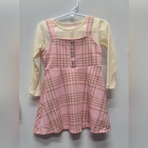 Pink Plaid Pinafore Dress with Cream Top